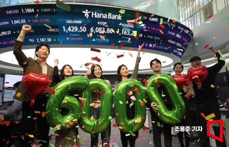 [포토] 사상 첫 6000 돌파로 장 마감한 코스피