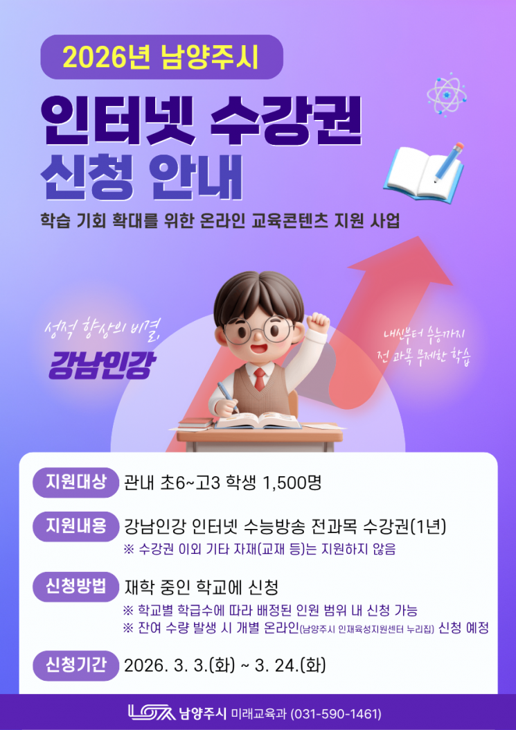 남양주시, '강남인강' 1500명 지원…교육격차 해소 앞장