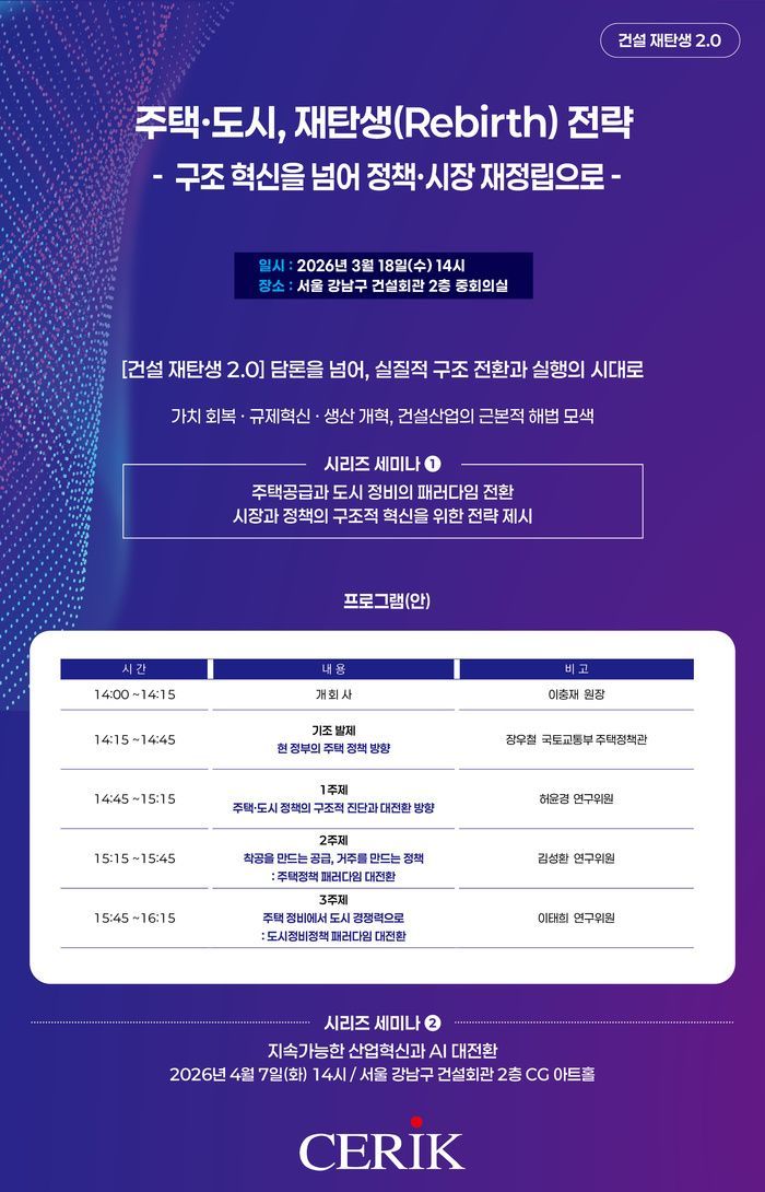 주택정책 패러다임 전환…건산연, '주택·도시 재탄생 전략' 세미나 개최