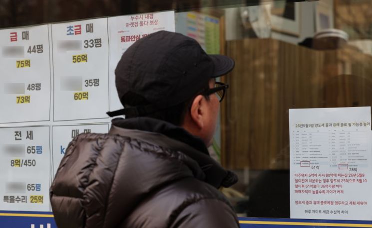 서울 강남구 한 부동산 중개업소에 다주택자 양도세 안내문이 붙어 있다. 연합뉴스