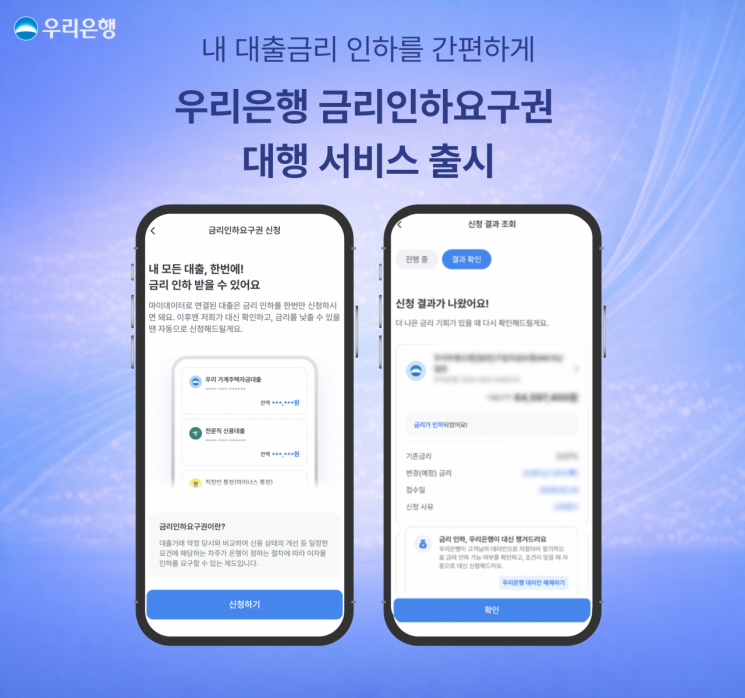 우리銀, 우리WON뱅킹 앱서 모든 금융사 대출금리 인하 신청