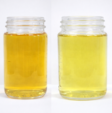 열분해유(좌측), 블랜딩유(우측) 비교 사진. 한국생산기술연구원