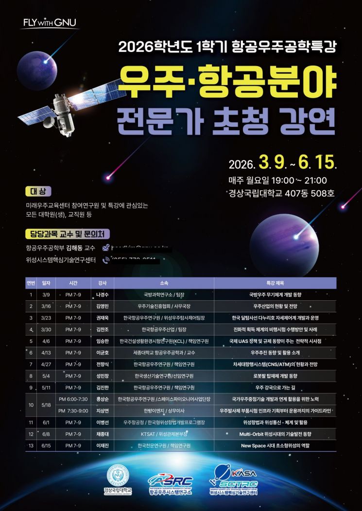 경상국립대, 우주·항공 전문가 초청 릴레이 강연 개최 - 뉴스 썸네일 이미지