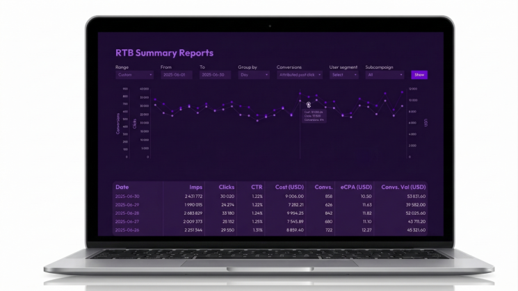 Dashboard screen of 'rtb.com' advertising platform (Provided by RTB House)