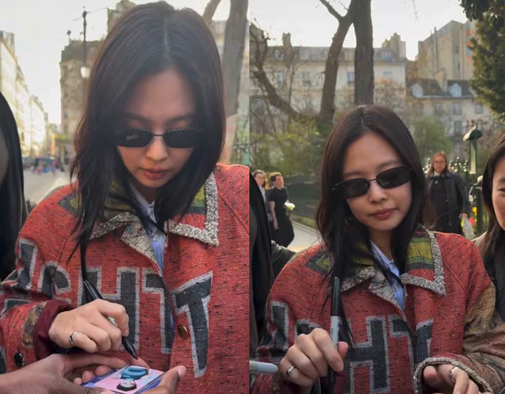 제니는 개인 시간을 보내던 중 갑작스럽게 몰려든 사람들로부터 사인 요청을 받았다. SNS 갈무리