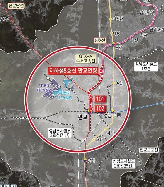 지하철 8호선 판교연장사업 노선도. 성남시 제공
