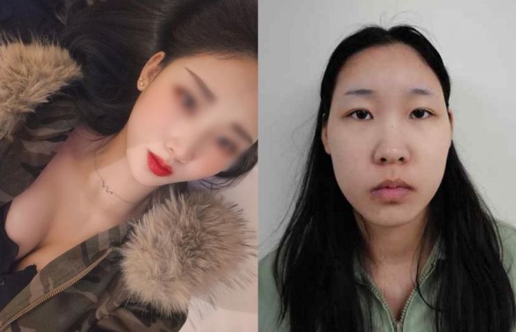 '강북 모텔 약물 사건' 피의자 김소영의 공개된 얼굴(오른쪽)과 김씨의 것으로 추정되는 SNS 계정 내 사진. 온라인 커뮤니티