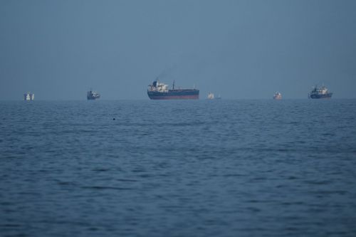 11일(현지시간) 호르무즈 해협 인근에서 발이 묶인 컨테이너선들. AP연합뉴스