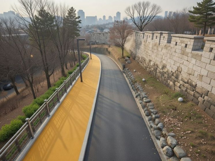 Bird's-eye view of Naksan Fortress Wall Trail project. Provided by Jongno District Office.