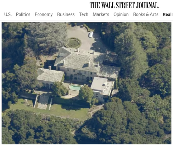 일론 머스크가 소유했던 캘리포니아 힐스버러에 위치한 약 100년 된 저택.(왼쪽), 로스앤젤레스 호화 주택 지역 벨에어에 당시 소유했던 저택 /월스트리트저널, 구글 맵