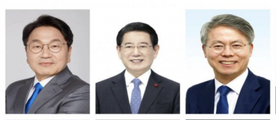 왼쪽부터 강기정 광주시장, 김영록 예비후보(전남지사 직무 정지), 민형배 국회의원.