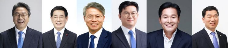 더불어민주당 전남·광주 통합특별시장 예비경선에 나선 후보들. 왼쪽부터 강기정·김영록·민형배·정준호·주철현·신정훈(가나다순).