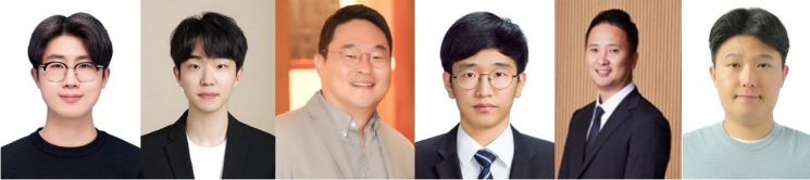 연구진 사진. 왼쪽부터 김동균 화공생명공학과 통합과정생, 정성현 화공생명공학과 통합과정생, 김정훈 화공생명공학과 교수, 송명준 신소재공학과 학생, 박성민 신소재공학과 교수, 한국전자기술연구원 박고등 통합과정학연생. 연세대 제공