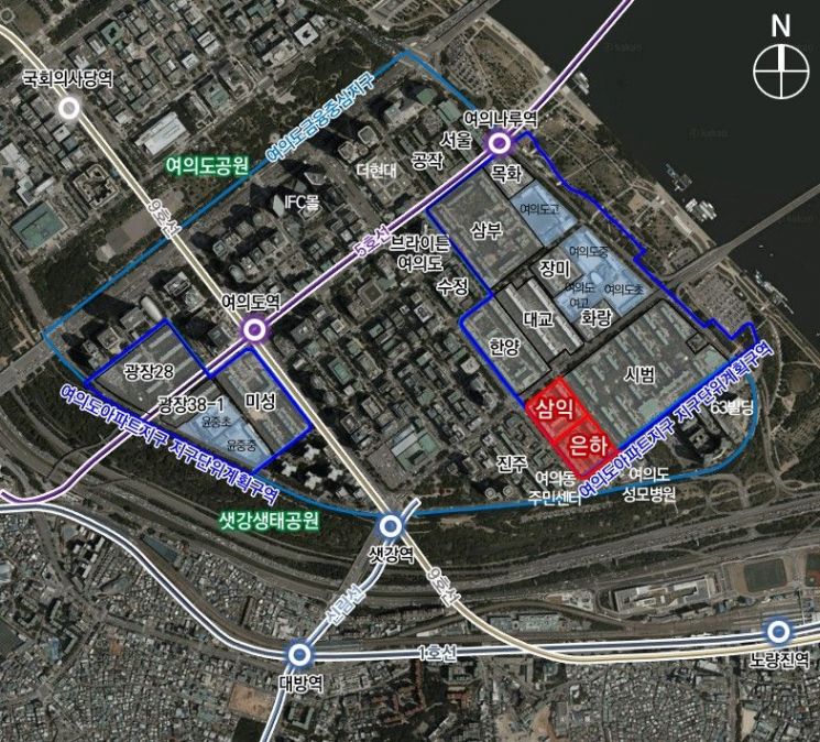 首尔永登浦区汝矣岛洞 Samik·Eunha 公寓重建整备规划位置图。首尔市提供
