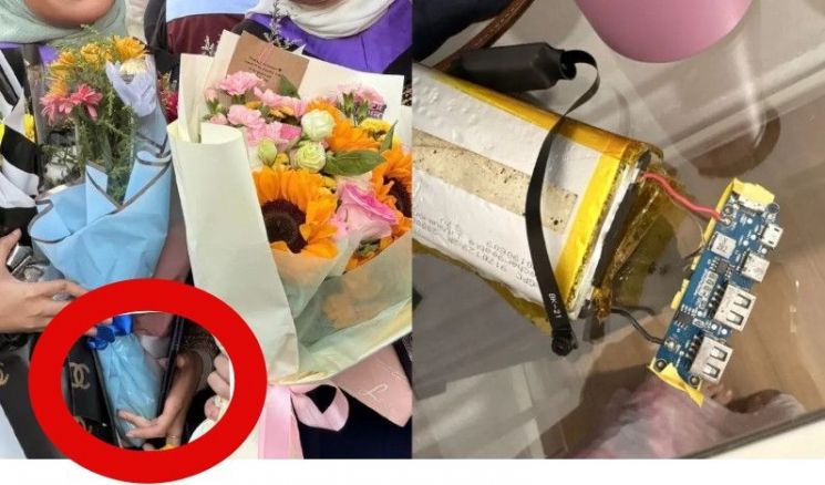 졸업 축하용 꽃다발 안에서 발견된 초소형 카메라. Berita Harian
