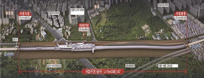 강동구 명일동 9호선 공사 재개 위치도. 서울시