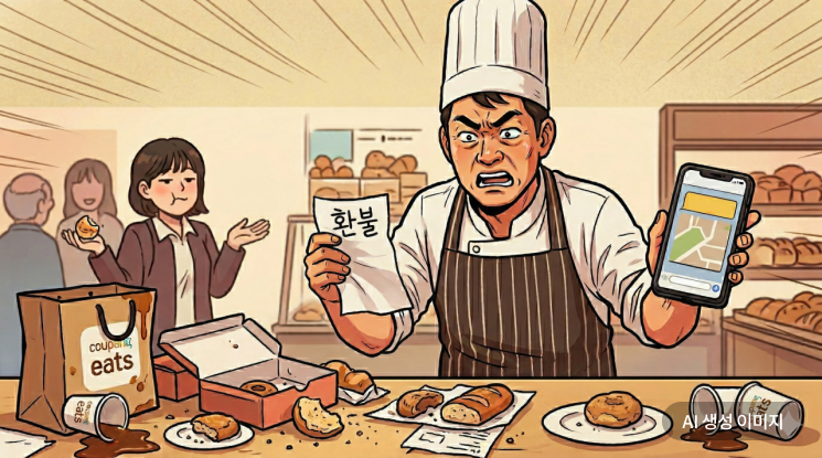 배달 플랫폼의 '무검증 환불' 시스템을 악용해 음식을 공짜로 취식하는 이른바 '배달거지'가 기승을 부리고 있다. Gemini 생성 이미지