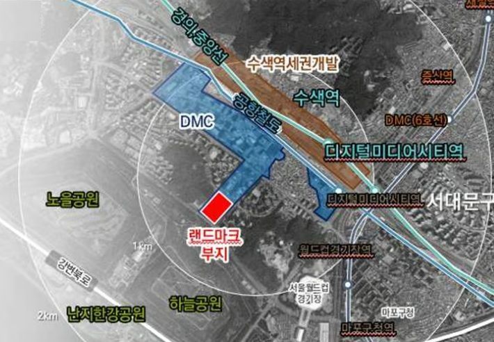 서울시가 건축 관련 규제 완화를 통해 재매각에 나서는 서울 마포구 상암동 DMC 랜드마크 부지. 서울시 제공