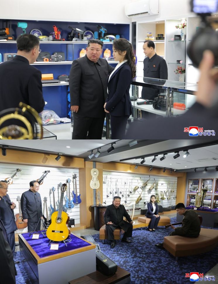 김정은 북한 국무위원장이 딸 주애와 함께 개업을 앞둔 '평양의 신도시' 화성지구 4단계 구역의 봉사시설(상업시설)을 돌아보고 있다. 연합뉴스조선중앙통신