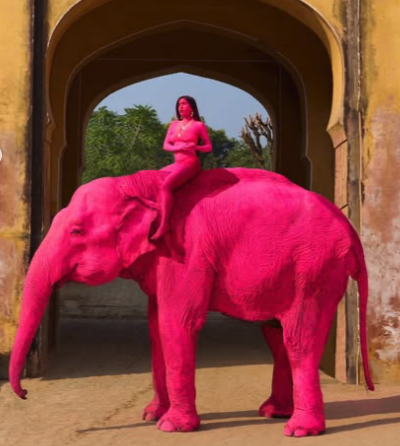 사진작가 율리아 부룰레바(47)가 지난해 인도에서 코끼리를 분홍색으로 칠한 뒤 모델을 태워 촬영하는 프로젝트를 진행한 바 있다. 이 작업은 이후 소셜미디어를 통해 공개하며 화제를 모았다. julia.buruleva 인스타그램