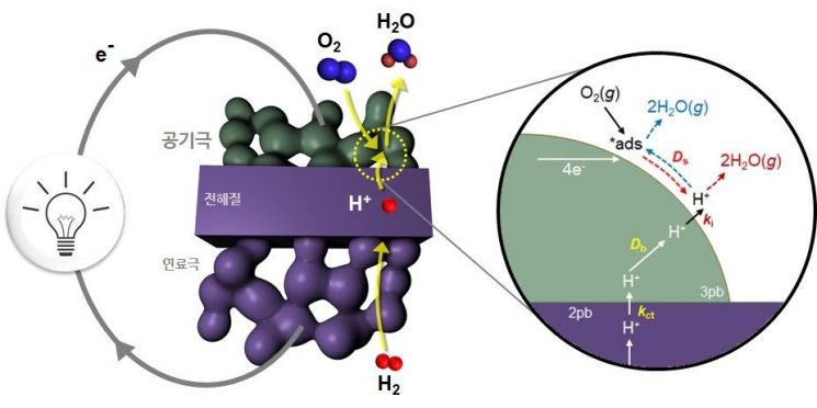 프로톤 세라믹 연료전지 공기극 반응 개념 이미지