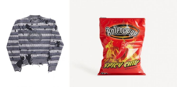 발렌시아가는 최근 몇 년간 파격적인 디자인으로 지속해서 논쟁의 중심에 서 왔다. 지난 2021년에는 구멍이 뚫리고 해진 '디스트로이드 스웨터'를 출시해 비판받기도 했으며 감자칩 형태의 클러치백을 출시하기도 했다. 발렌시아가