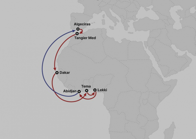 HMM's new container service MA2 connecting Spain and West Africa. HMM