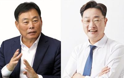더불어민주당 무안군수 최종 결선 후보로 맞붙게 된 김산 예비후보(왼쪽)와 나광국 예비후보(오른쪽). 정승현 기자