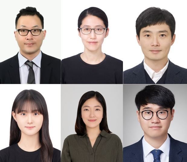 연구진 사진. 윗줄 왼쪽부터 박희호 고려대 생명공학부 교수, 권보미 세종대 기계항공우주공학부 교수, 유홍기 KAIST 기계공학과 교수(이상 교신저자). 아랫줄 왼쪽부터 강지현 고려대 석박사통합과정, 손보람 국민대 교수, 한정무 KAIST 박사후연구원(이상 제1저자). 고려대 제공