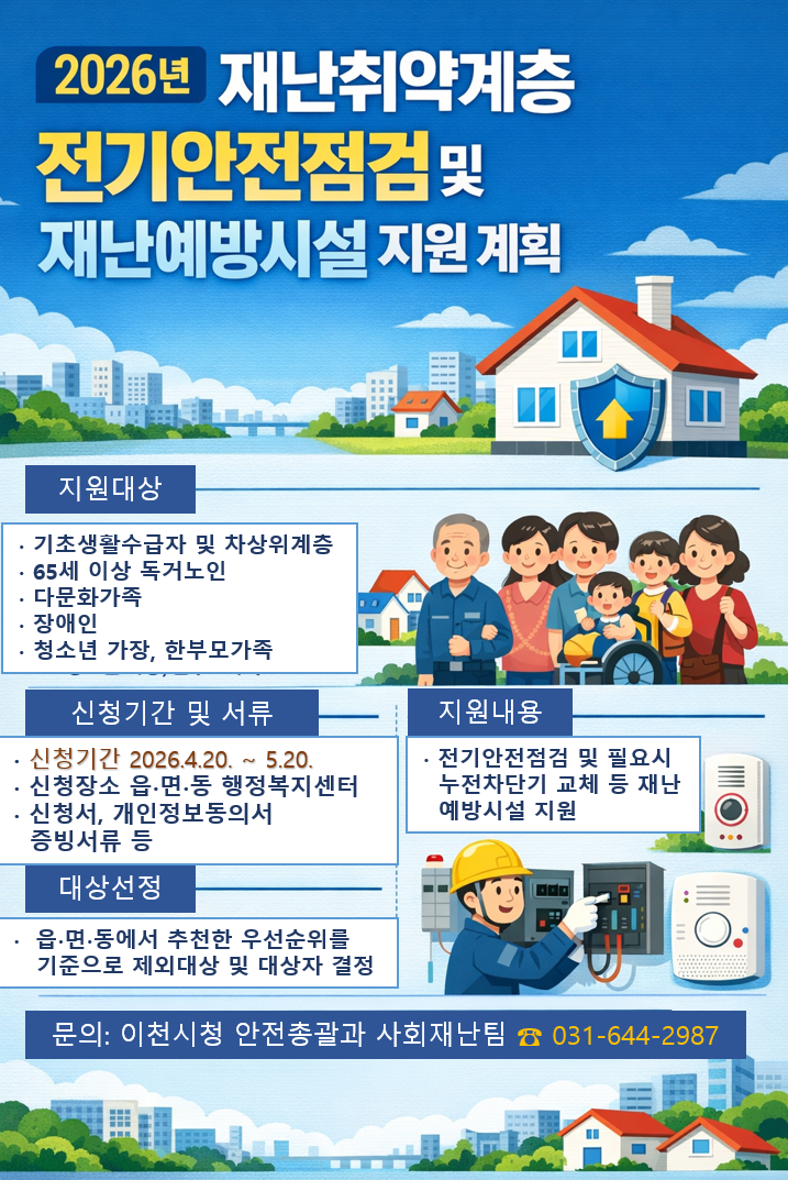 이천시, 재난취약계층 대상 전기안전점검 및 재난예방시설 지원사업 추진. 이천시 제공