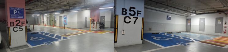 광주 남구가 최근 별관 지상에 있던 장애인 전용 주차구역 2면을 폐쇄하고, 본관 지하 2층과 5층에 장애인 전용 주차구역을 만들었다. 민찬기 기자