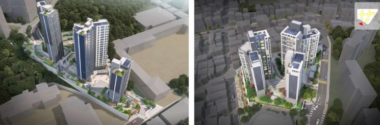 서초구 방배동(왼쪽)과 성북구 안암동에 들어서는 모아주택 조감도. 서울시 제공