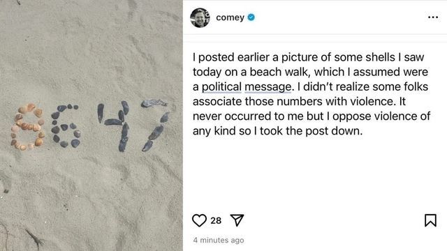 지난해 제임스 코미 전 연방수사국(FBI) 국장이 자신의 인스타그램 계정에 올렸다가 지운 사진(사진 왼쪽)과 삭제 후 올린 해명 글. 출처=제임스 코미  SNS 갈무리