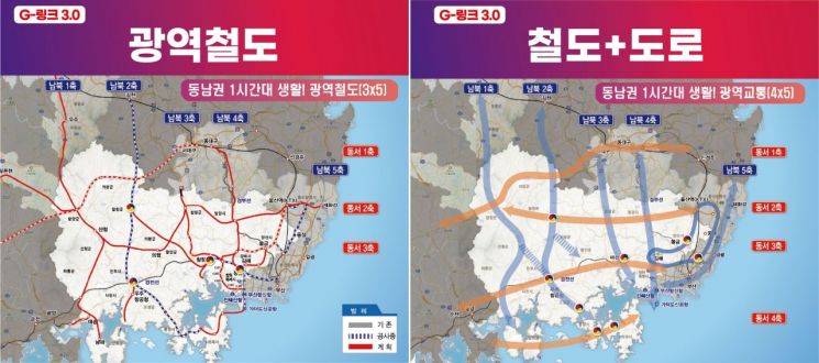 재선 도전에 나선 박완수 국민의힘 경남도지사 예비후보가 제시한 '경남형 광역교통망 G-링크 3.0' 구축 공약 자료. [자료제공=박완수 후보 선거사무소]