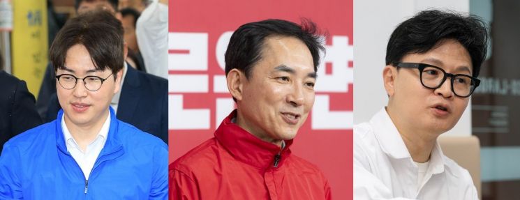 6·3 부산 북구갑 국회의원 재보궐 선거에 출마한 (사진 왼쪽부터) 하정우 더불어민주당 후보, 박민식 국민의힘 후보, 한동훈 무소속 후보. 아시아경제 및 연합뉴스 제공