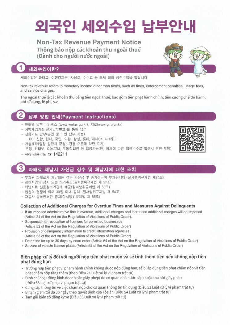 연천군, 외국어 세외수입 고지서 및 체납안내문 제작 · 발송. 체납안내문 뒷면. 연천군 제공