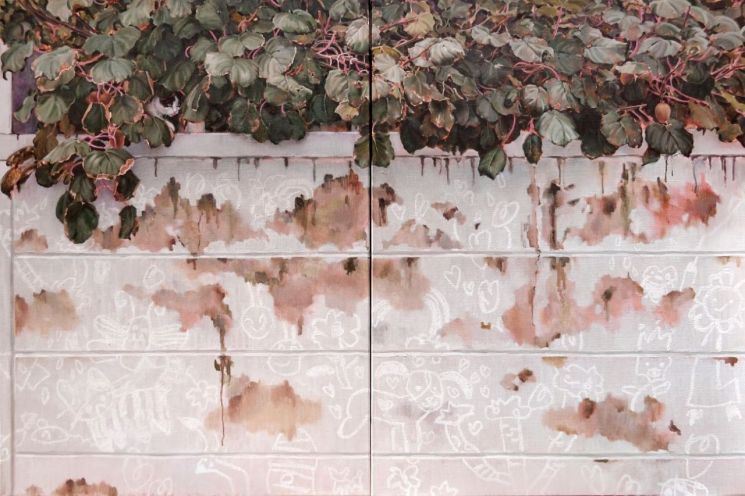 조현정, 담장 너머의 숨, 2026, Oil on linen, 90.0x121.2cm. 호리아트스페이스