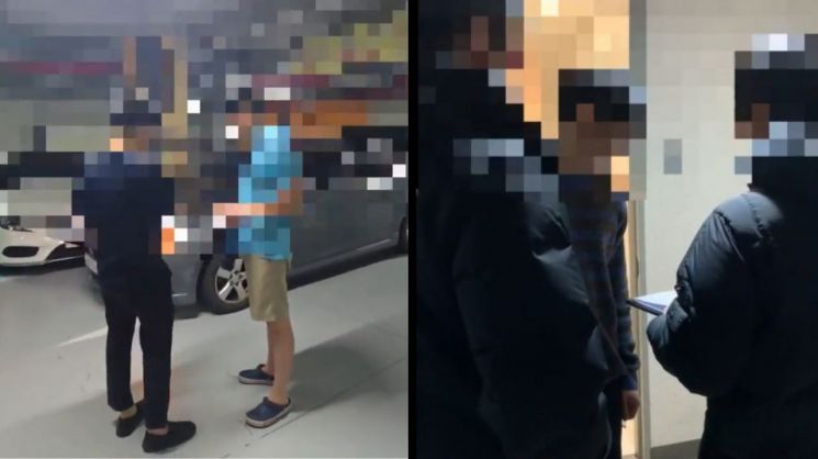 금융기관 대표번호 변작에 사용된 통신망을 제공한 혐의를 받는 별정통신사(알뜰폰) 직원 A씨(49)에 대한 압수수색 영장을 집행하는 모습(왼쪽)과 보이스피싱용 미끼문자 발송 서비스를 제공한 혐의를 받는 문자 발송업체 대표 B씨(27)를 체포하는 장면. 서울경찰청