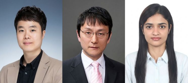 연구진 사진. (좌측부터) 박형렬 UNIST 교수, 안영환 아주대학교 교수, 서박염(SHARMA SOBHAGYAM) UNIST 연구원.  UNIST 제공