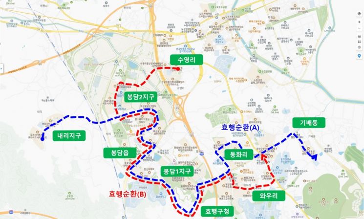 효행순환 노선도. 화성시 제공
