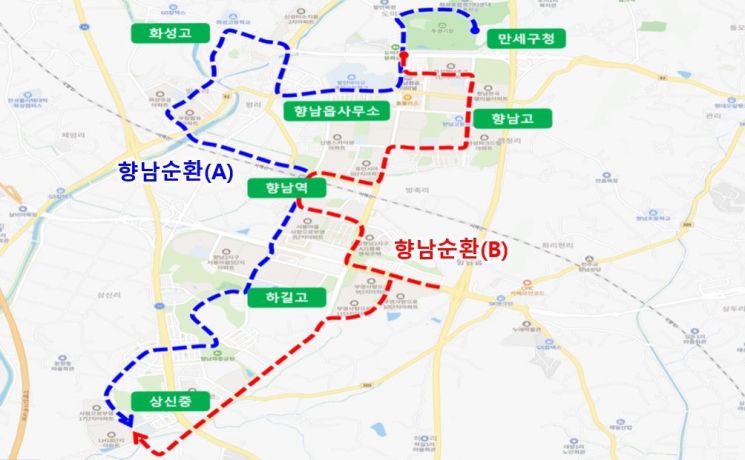 향남순환 노선도. 화성시 제공