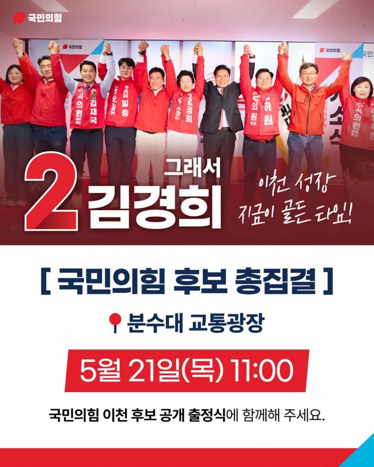 김경희 후보 등 국민의힘 이천 지역 후보들이 오는 21일 함께하는 '이천 원팀' 출정식을 개최한다. 김경희 후보 제공