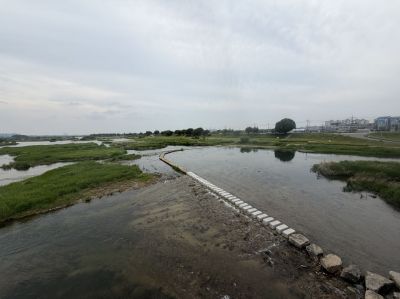 완주군  봉동 다목적문화광장과 용진 수변문화공원을 잇는 ‘만경강 징검다리'. 완주군청 제공