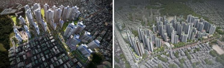 서울 동작구 상도15구역(왼쪽)과 장위15구역 재개발 사업 조감도. 서울시 제공