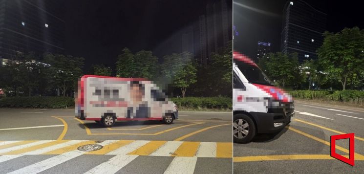 인천의 한 지역구에서 특정 후보자의 홍보 문구와 사진으로 도배된 유세차량(승합차)이 도로 위에 무단 주차돼 있다. 독자 제공