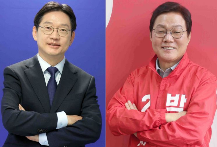더불어민주당 김경수 경남지사 후보와 국민의힘 박완수 후보(기호순). 연합뉴스