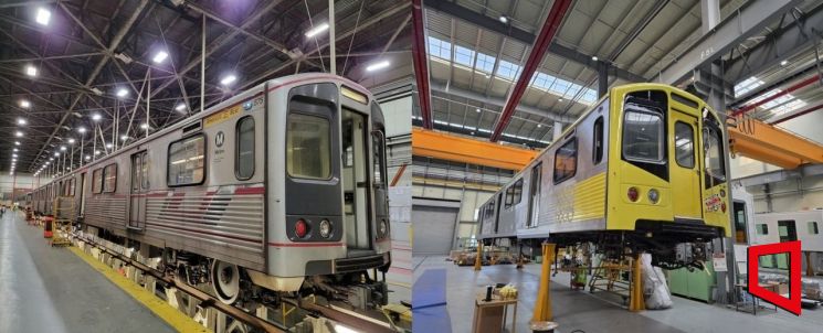 LA地铁A650老旧车辆改造前（左）与改造后。Woojin Industrial Systems供图