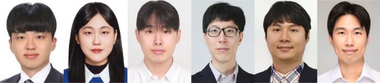 공동연구팀,(왼쪽부터 연응선 KIST와 KU-KIST 융합대학원 학생연구원(제1저자), 이윤정 KIST 인턴연구원(제1저자), 한성준 KIST, KU-KIST 융합대학원 학생연구원(제1저자), 문효원 KIST 선임연구원(교신저자), 황도경 KIST 책임연구원, KU-KIST 융합대학원 학연교수(교신저자), 장지수 국립부경대 교수(교신저자). 국립부경대 제공