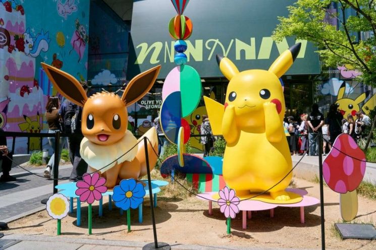 Pokemon character sculpture in front of Olive Young N Seongsu. CJ Olive Young