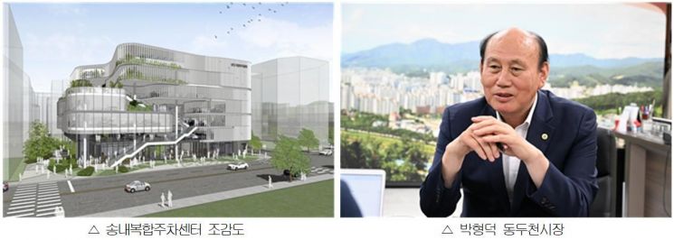 송내복합주차센터 조감도(왼쪽)와 박형덕 동두천시장. 동두천시 제공